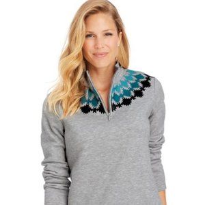 3XL Quarter Zip Sweatshirt Gray with Blue & Black Design at Collar